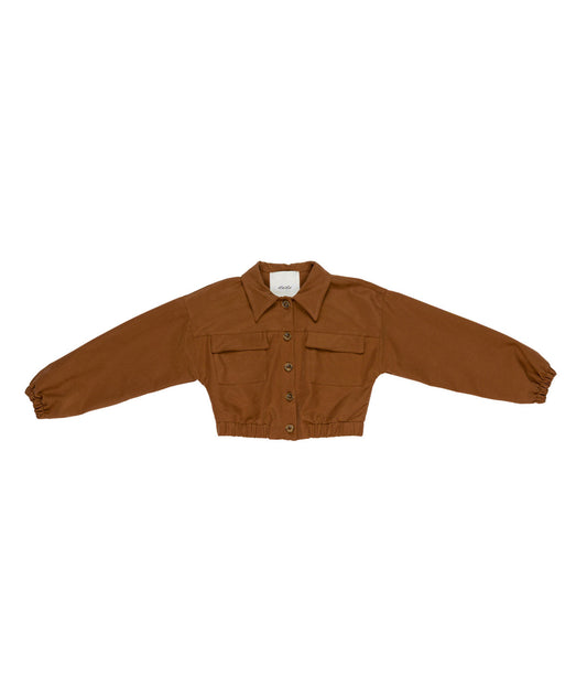 Giacca camicia cropped marrone con dettagli logo Lulu