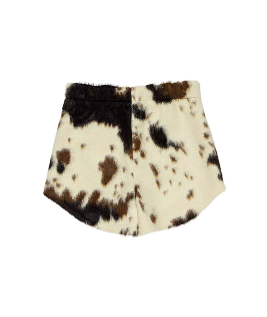 Pantaloncino con fantasia bianco e marrone e dettagli logo Lulu