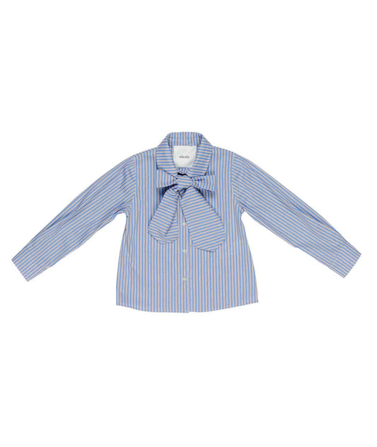 Camicia azzurra a righe bianche e beige con dettagli borchie Lulu