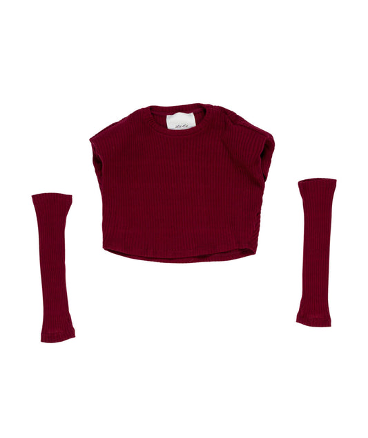 T-shirt a costine bordeaux con manicotti e dettagli logo Lulu