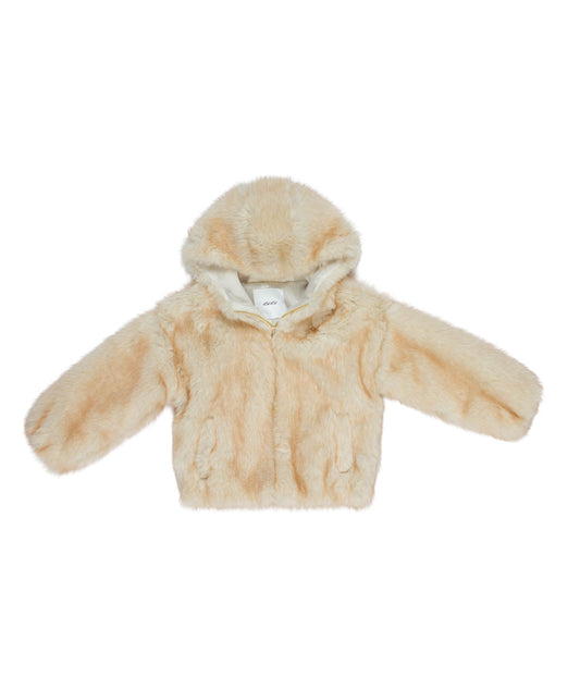 Pelliccia beige con cappuccio e dettagli logo Lulu