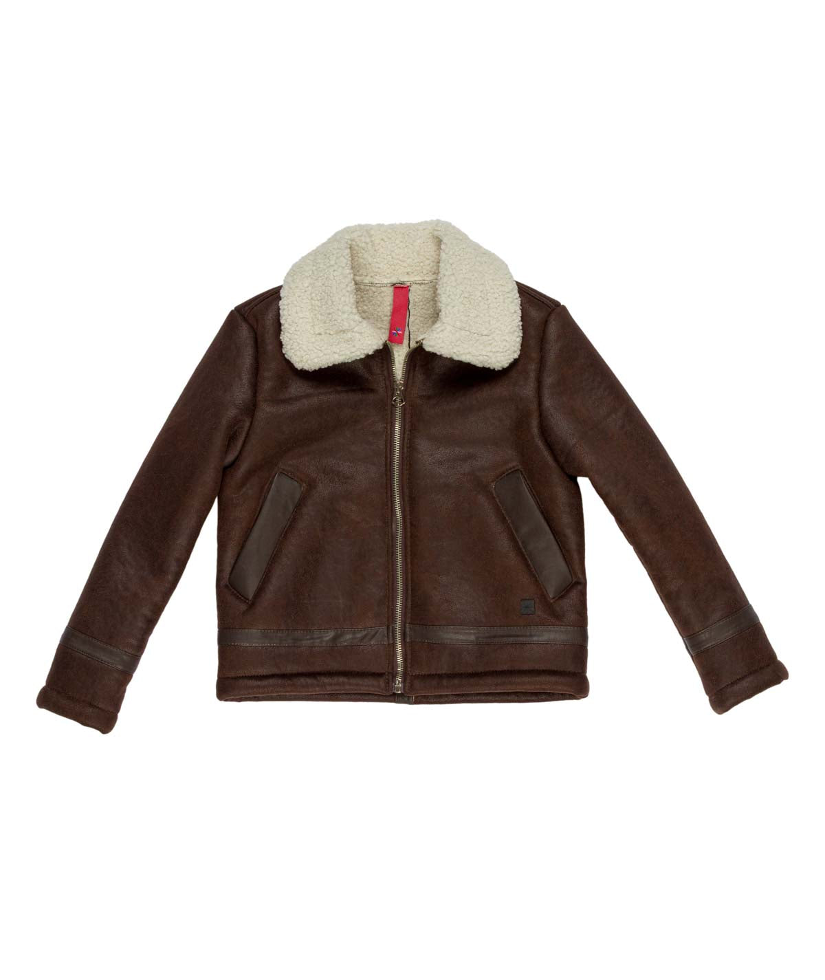Montone marrone con teddy beige e dettagli logo Manuel Ritz