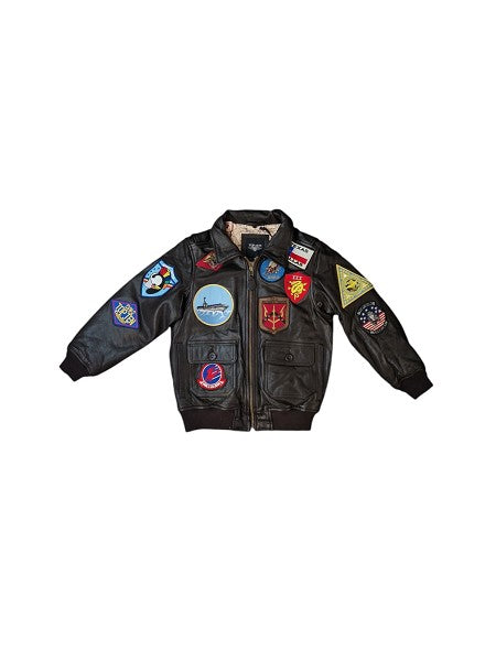 Giubbino in pelle marrone con patch Top Gun